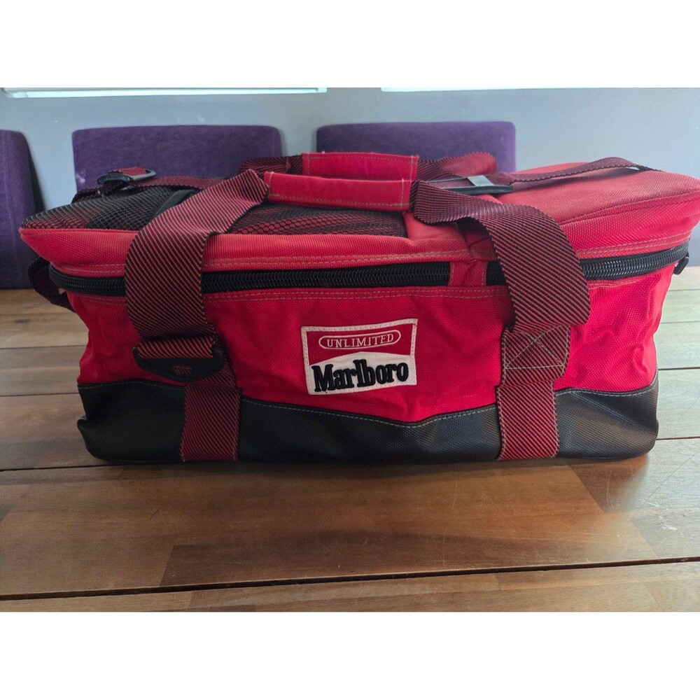 Vintage Marlboro two sided cooler bag with shoulder strap, like new, red